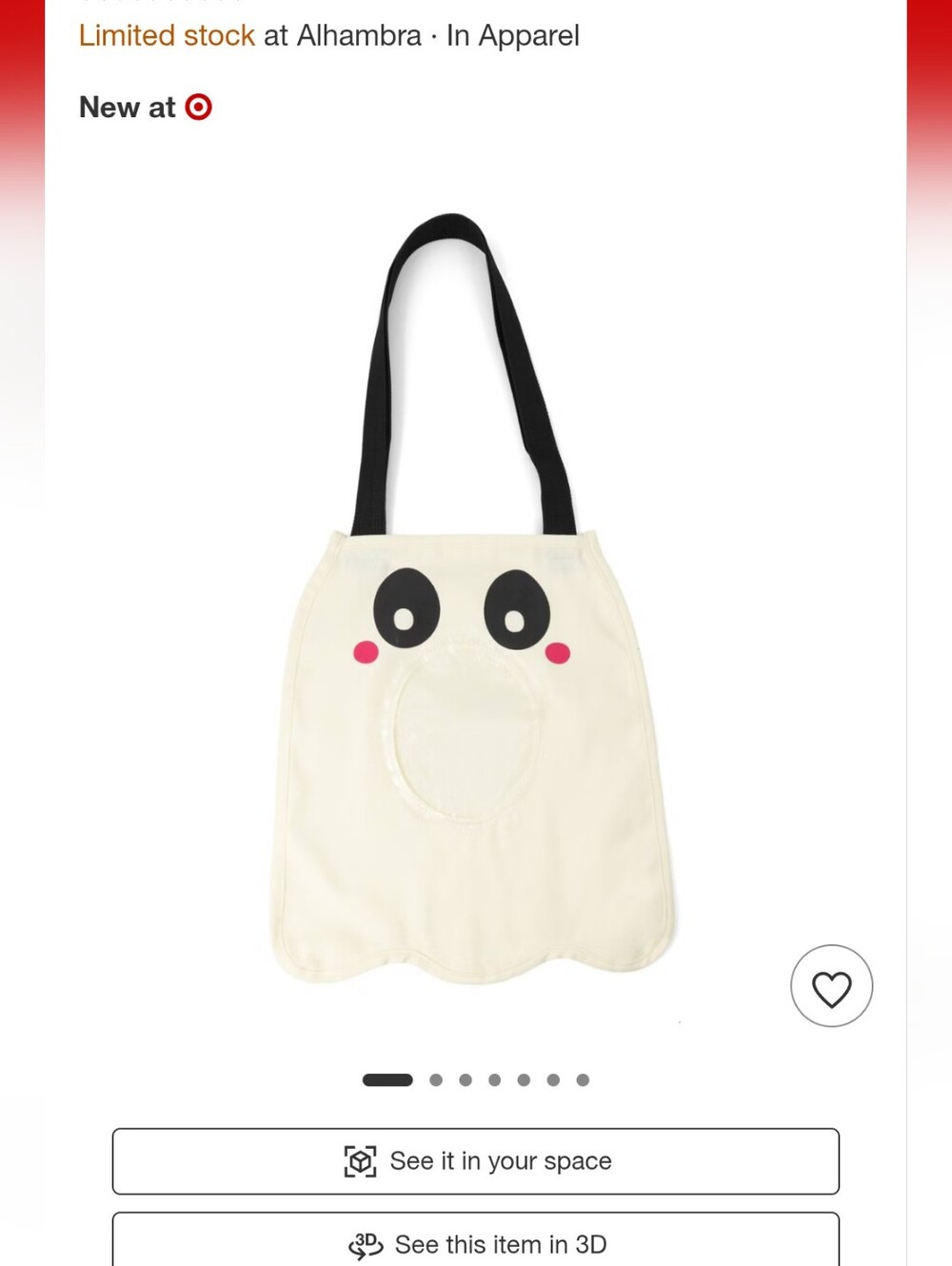 NWT Fabric Tote Ghost Halloween Trick or Treat Candy Bag - Bullseye's Playground
